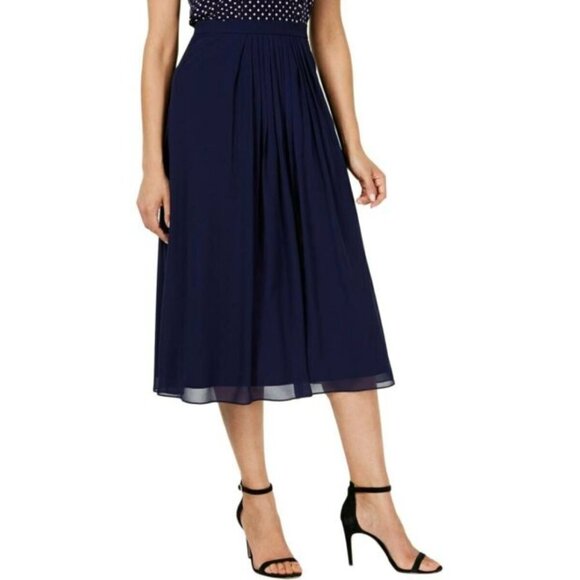 Anne Klein Skirt Pleated Long Midi Navy - Picture 1 of 8